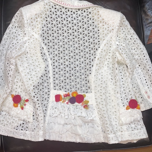 Fuego cotton eyelet embroidered white 3/4 sleeve jacket IT44 US8 - Picture 13 of 14